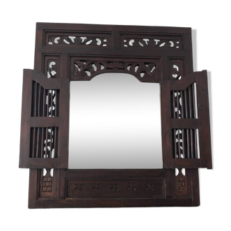 Vintage indonesian teak shuttered mirror