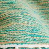 Plaid tissé main vert et lin à fines rayures - franges fines