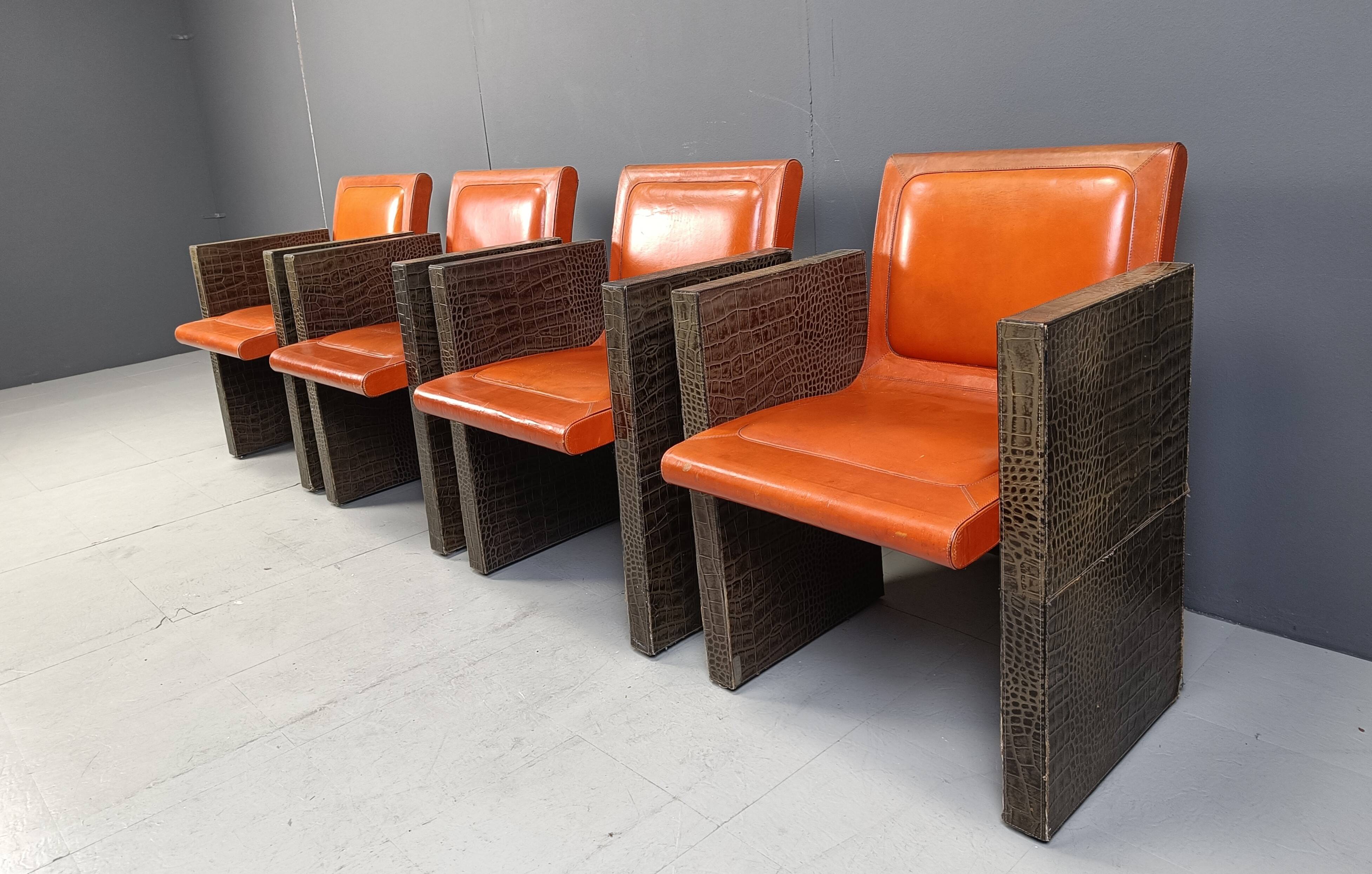 Vintage french armchairs in leather by Maison Vandamme, 1970s