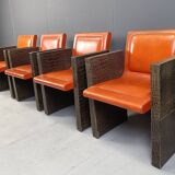 Vintage french armchairs in leather by Maison Vandamme, 1970s