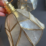 Pair of portable lamps in mother-of-pearl and brass