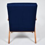 Original armchair compas, pied de poule, blue velvet, 1960s, restored