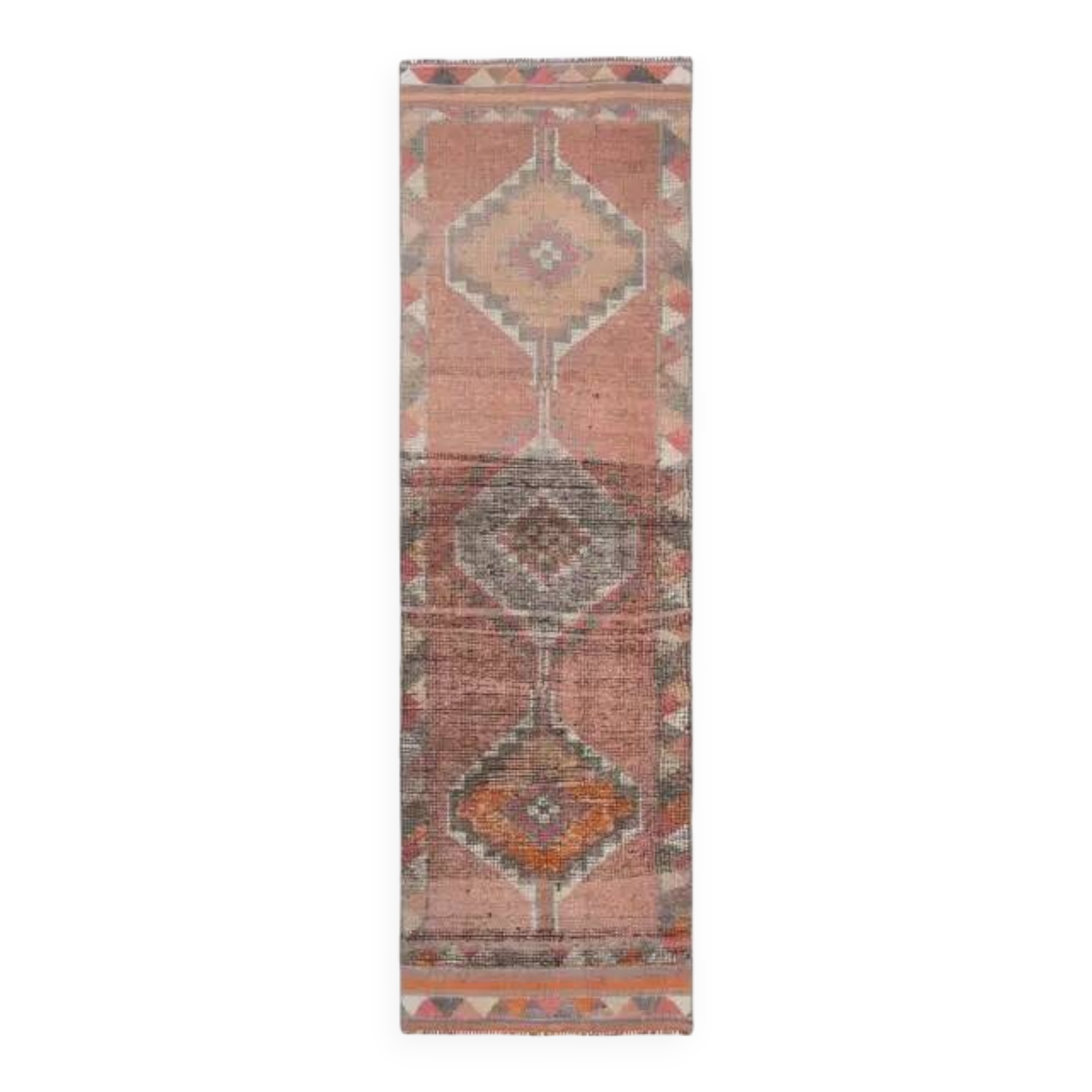 Tapis couloir en laine et coton fait main Oushak turc des années 1970, 83x281.