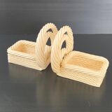 VINTAGE 1960 BOOKENDS WOVEN BASKETS IN 60S RETRO CERAMIC