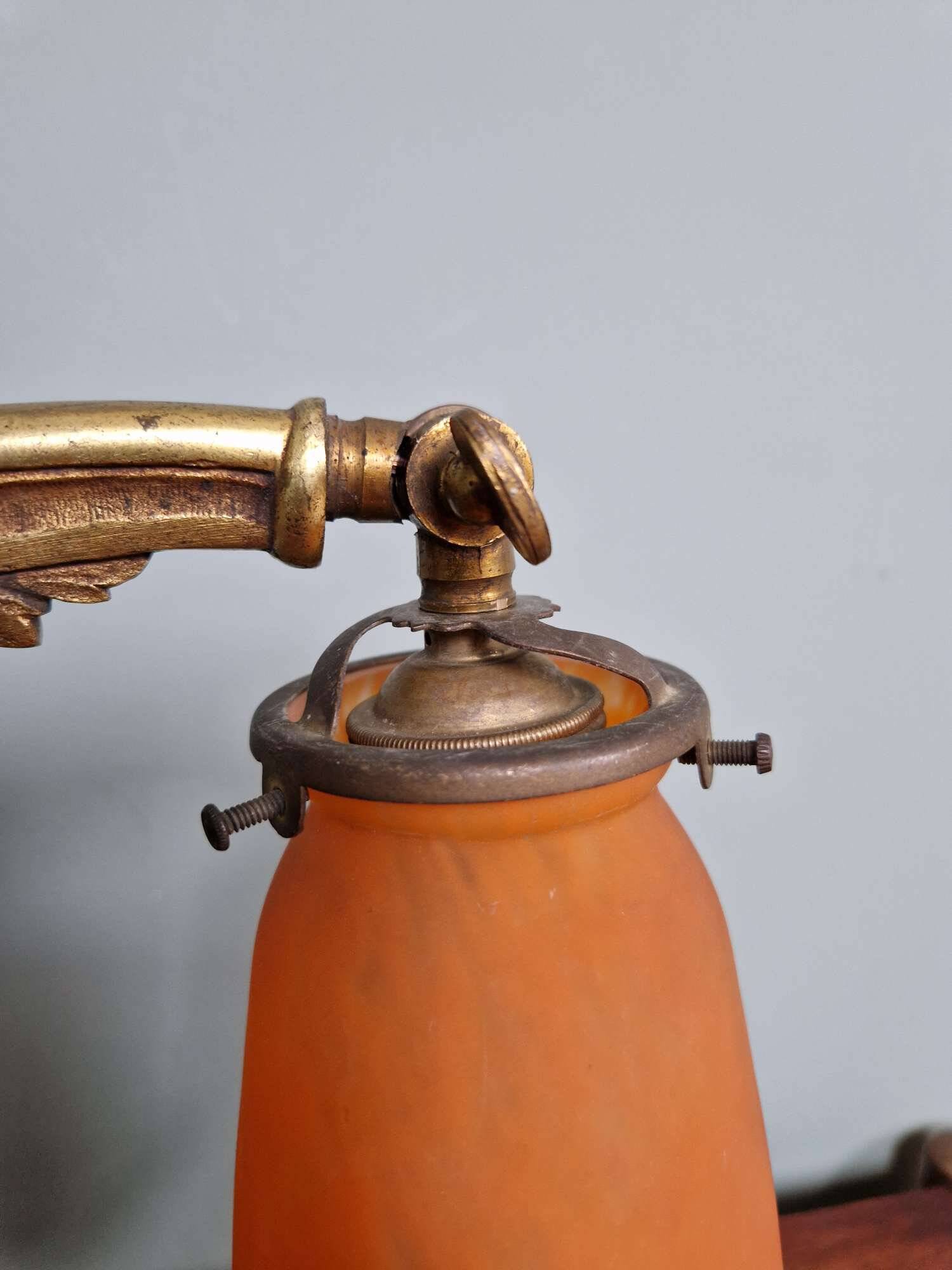 Art Deco bronze and marbled glass desk lamp, Muller brothers, 1920