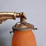 Lampe de bureau art déco en bronze et verre marmoréen, frères Muller, 1920