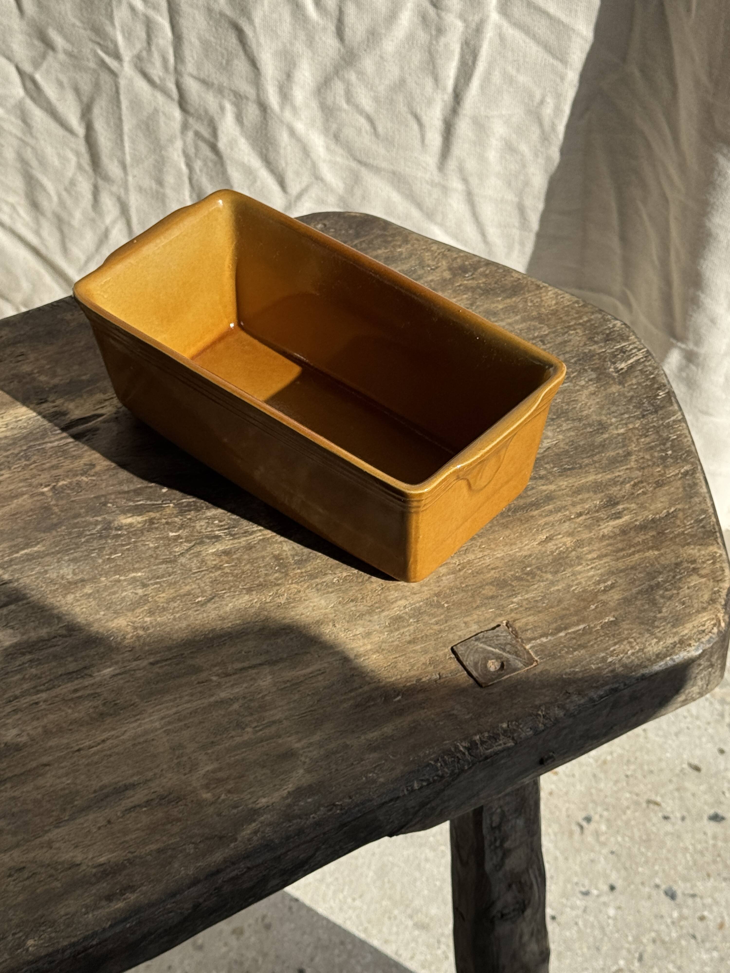 Large ceramic terrine dish in honey and caramel colour H10 L29