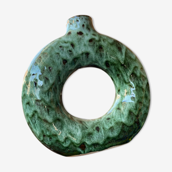 Handmade terracotta donut vase in light green terracotta
