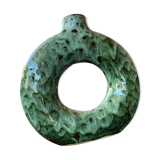 Handmade terracotta donut vase in light green terracotta