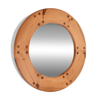Miroir mural rond scandinave en pin massif