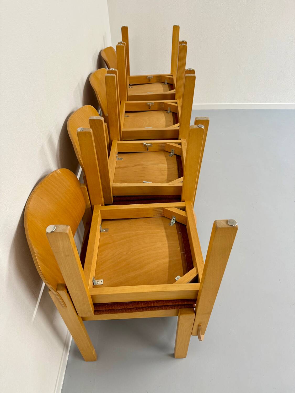 Lot of 8 old Scandinavian design wooden chairs from the 80s vintage