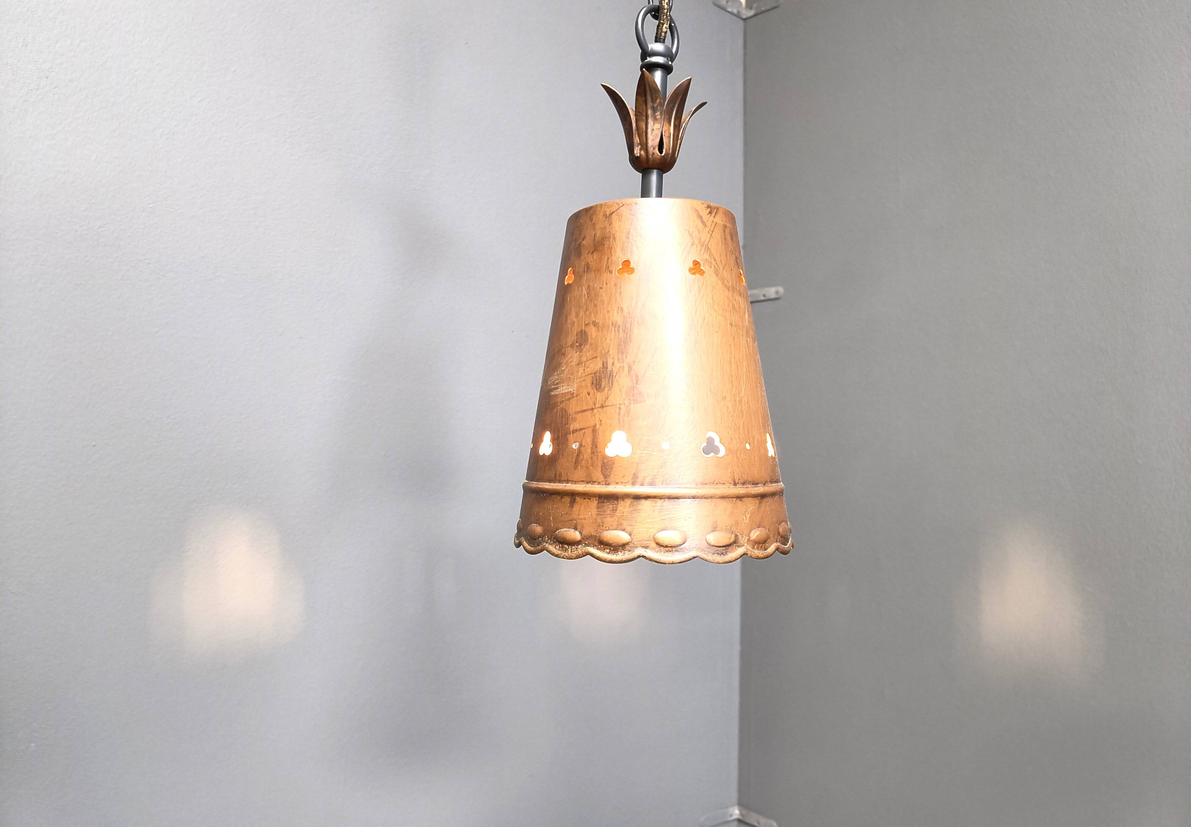 Brutalist copper pendant light, 1970s