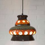 Vintage ceramic pendant light: 1970s rustic handmade chandelier
