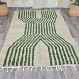 Tapis berbère fait main artisanale vert et blanc taille 150 x 250 cm
