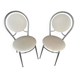 SOUDEXVINYL Chair Pair Chrome Metal + White Skai 70s Vintage #