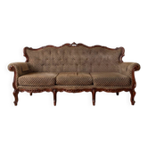 Three-seater Louis XV sofa in brown velvet