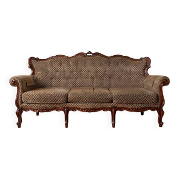 Three-seater Louis XV style sofa in brown velvet.
