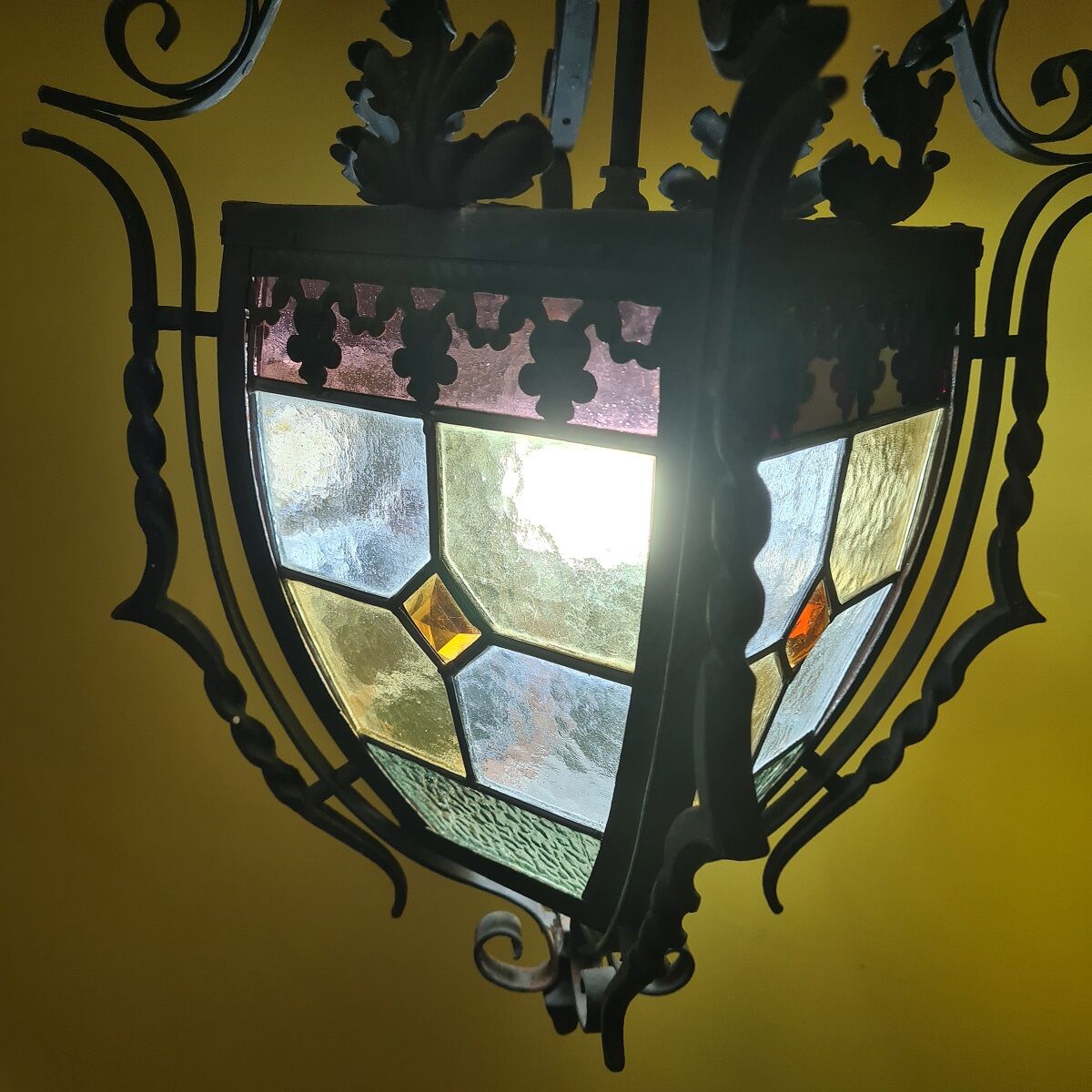 Antique french gothic style hanging lantern, from around 1900.