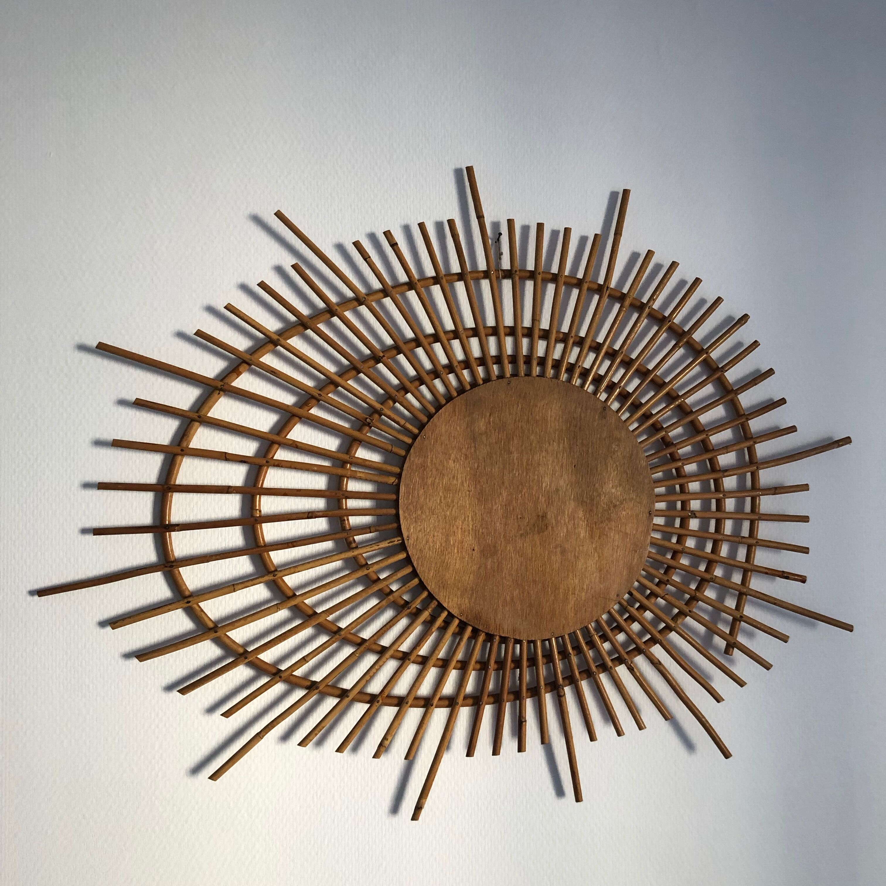 Rattan sun mirror gold plated 84x65cm vintage 1960