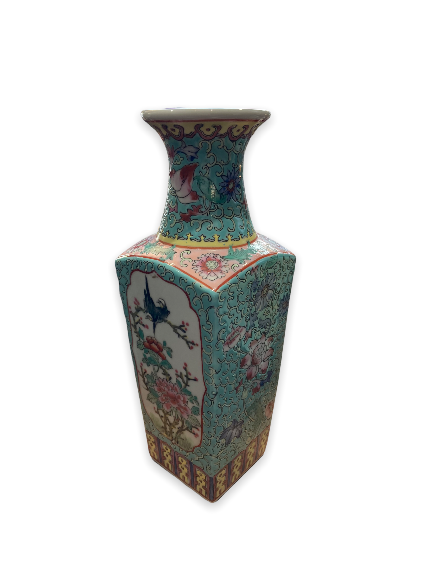 Vase Balustre Chinese Base Square Background Turquoise Background