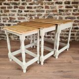 Renovated antique tables in a chic country style – trio of nesting tables