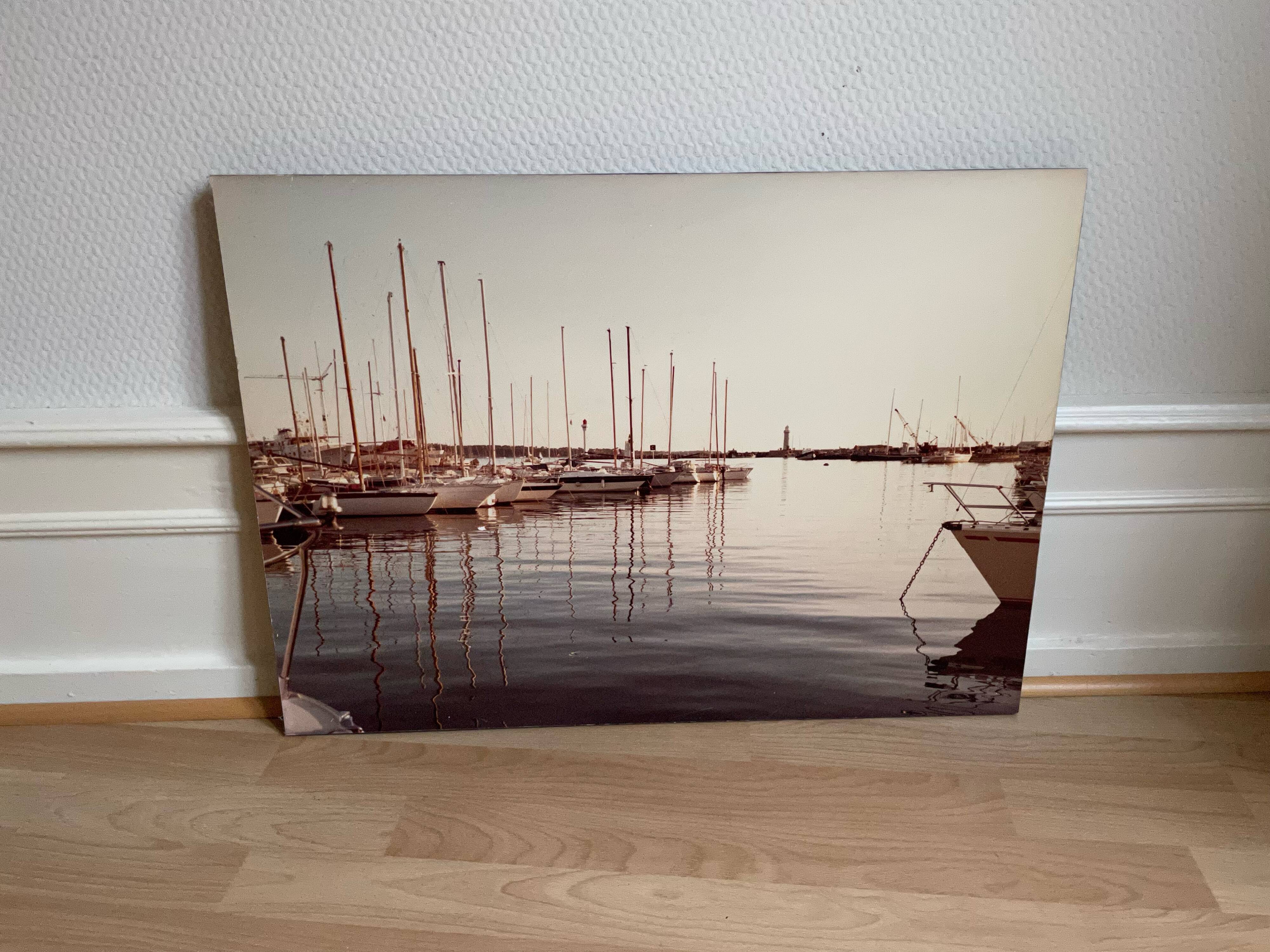 Old 70s marina landscape boats laminated