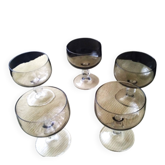 5 Vintage Smoked Glass Bowls from the 1970s