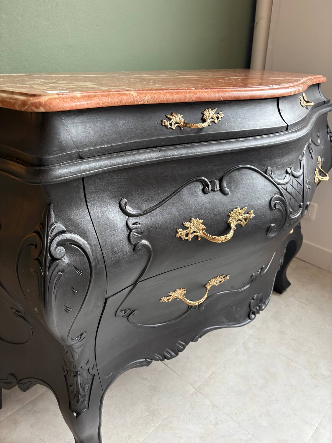 Restored black Louis XV chest of drawers