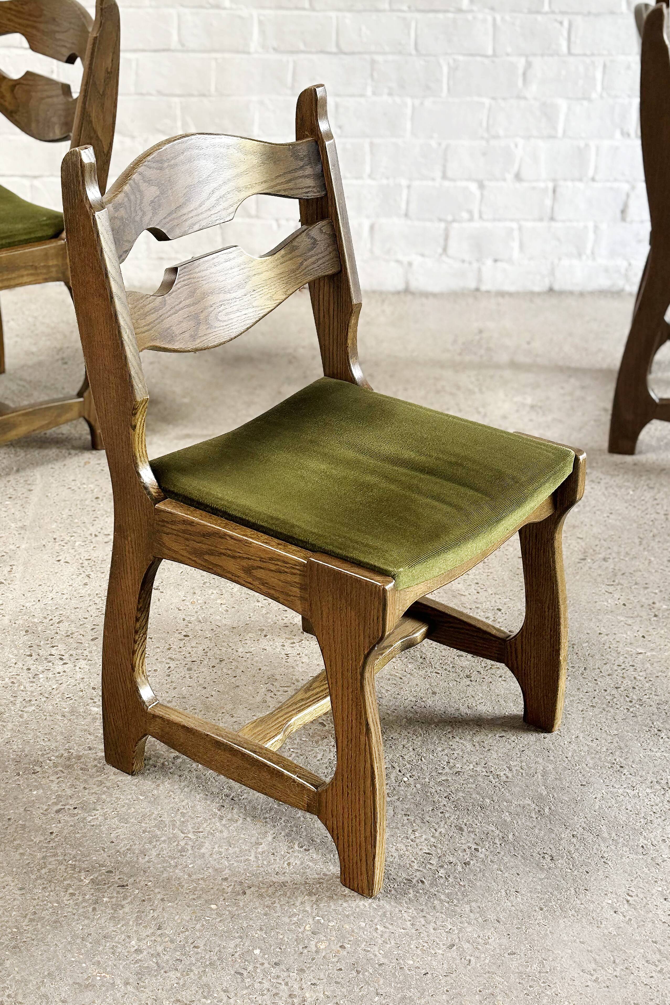 Dining Chairs in Wood and Fabric attributed to Guillerme Et Chambron, 1950s, Set of 6