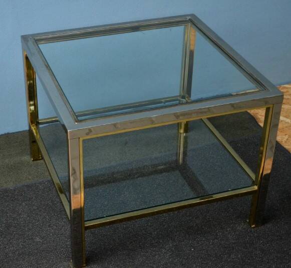 Table basse de style moderniste, style Romeo Rega en laiton et chrome