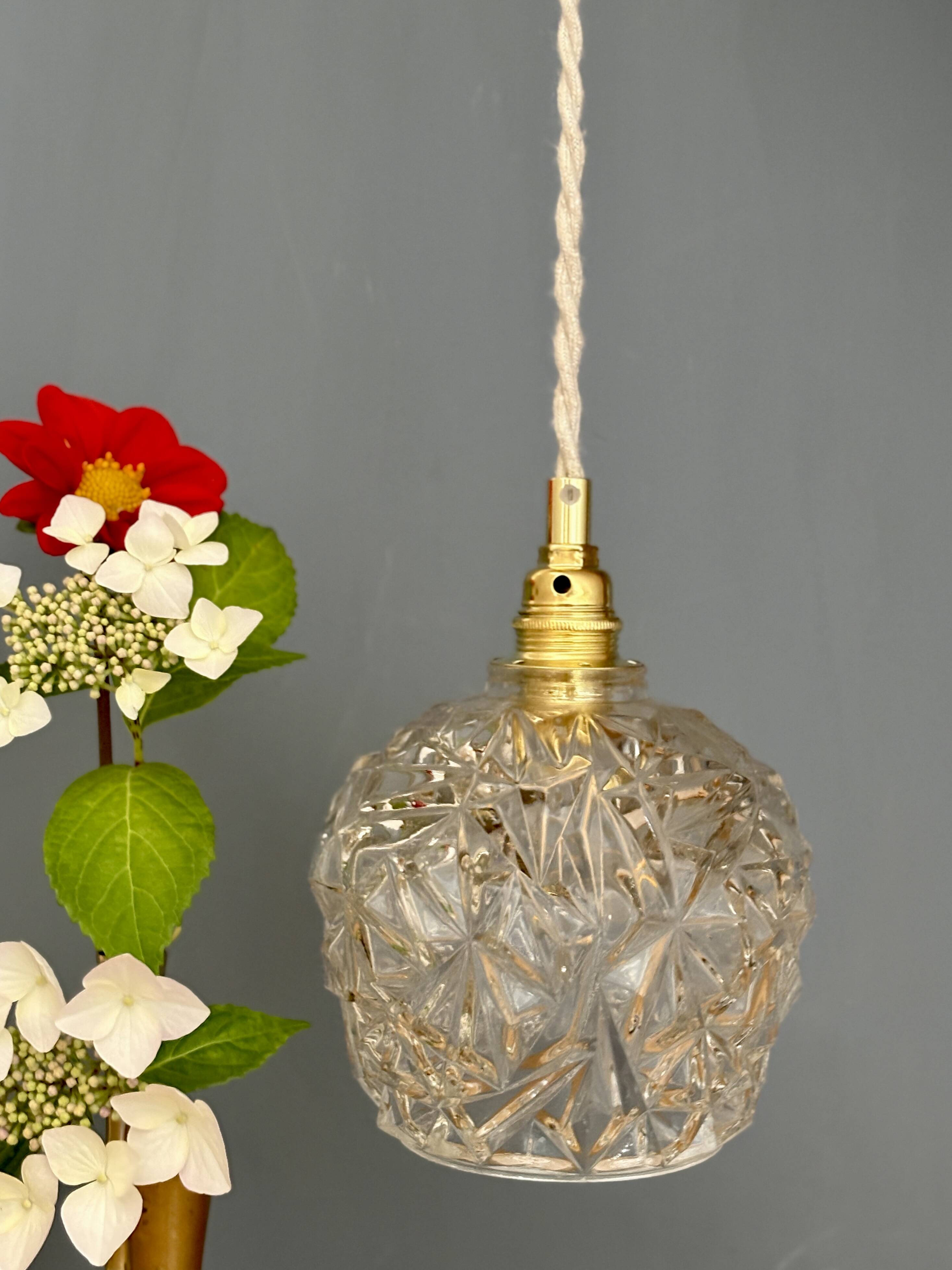 Vintage moulded glass suspension globe