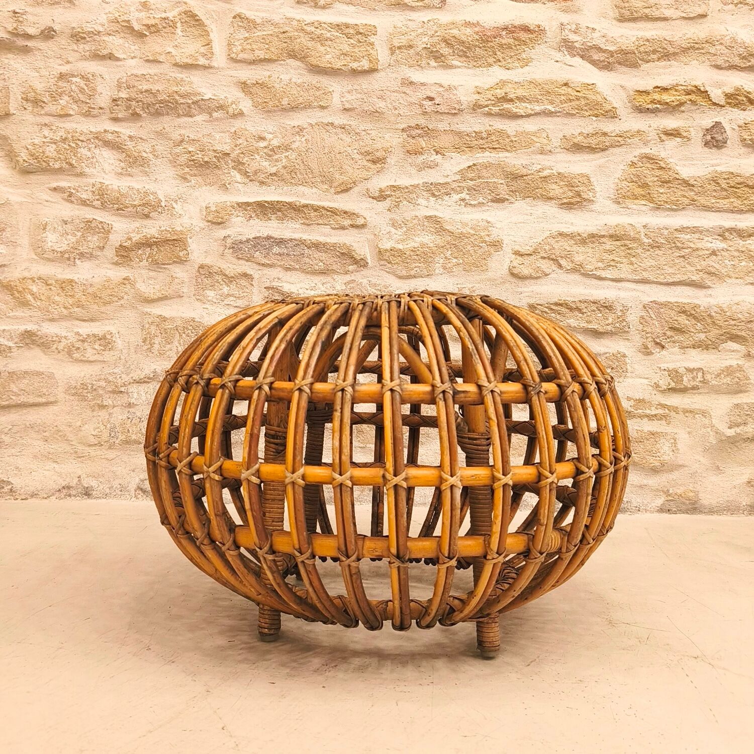 Pouf / ottoman in rattan designed by Franco Albini