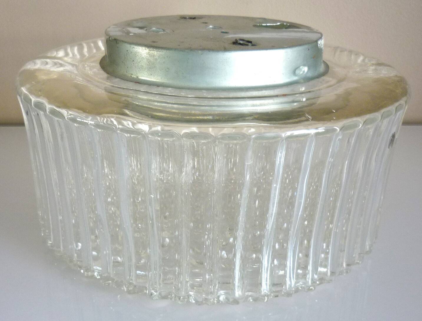 Large round ceiling light, molded glass wall light, thick, Helena Tynell, 1960s