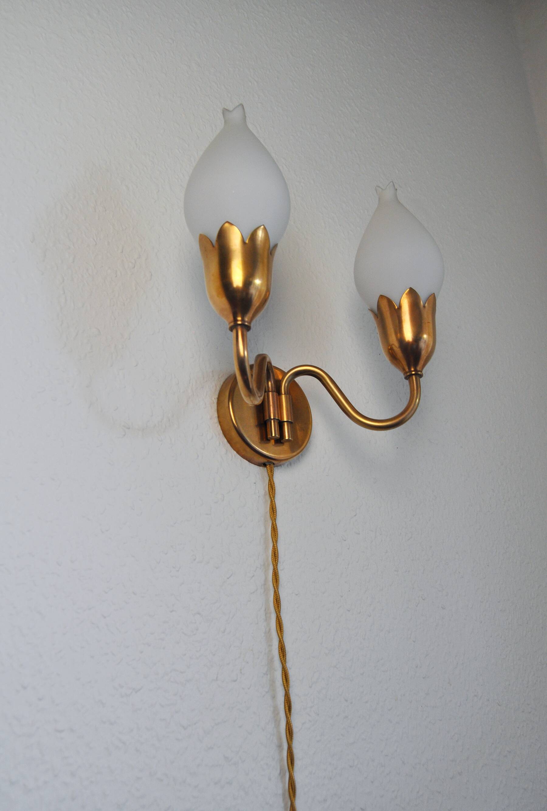 Fog & Mørup 2-Arm Brass and Opaline Glass Tulip Wall Lamp