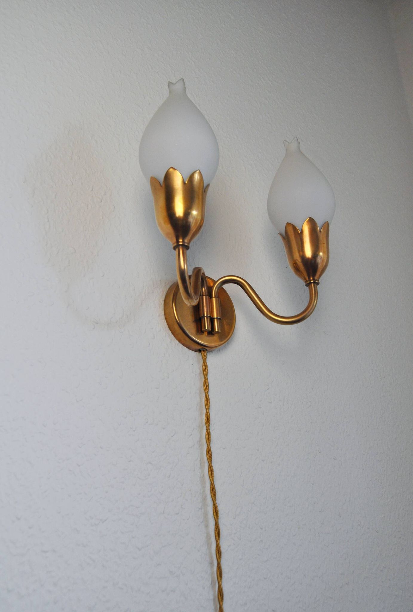 Fog & Mørup 2-Arm Brass and Opaline Glass Tulip Wall Lamp