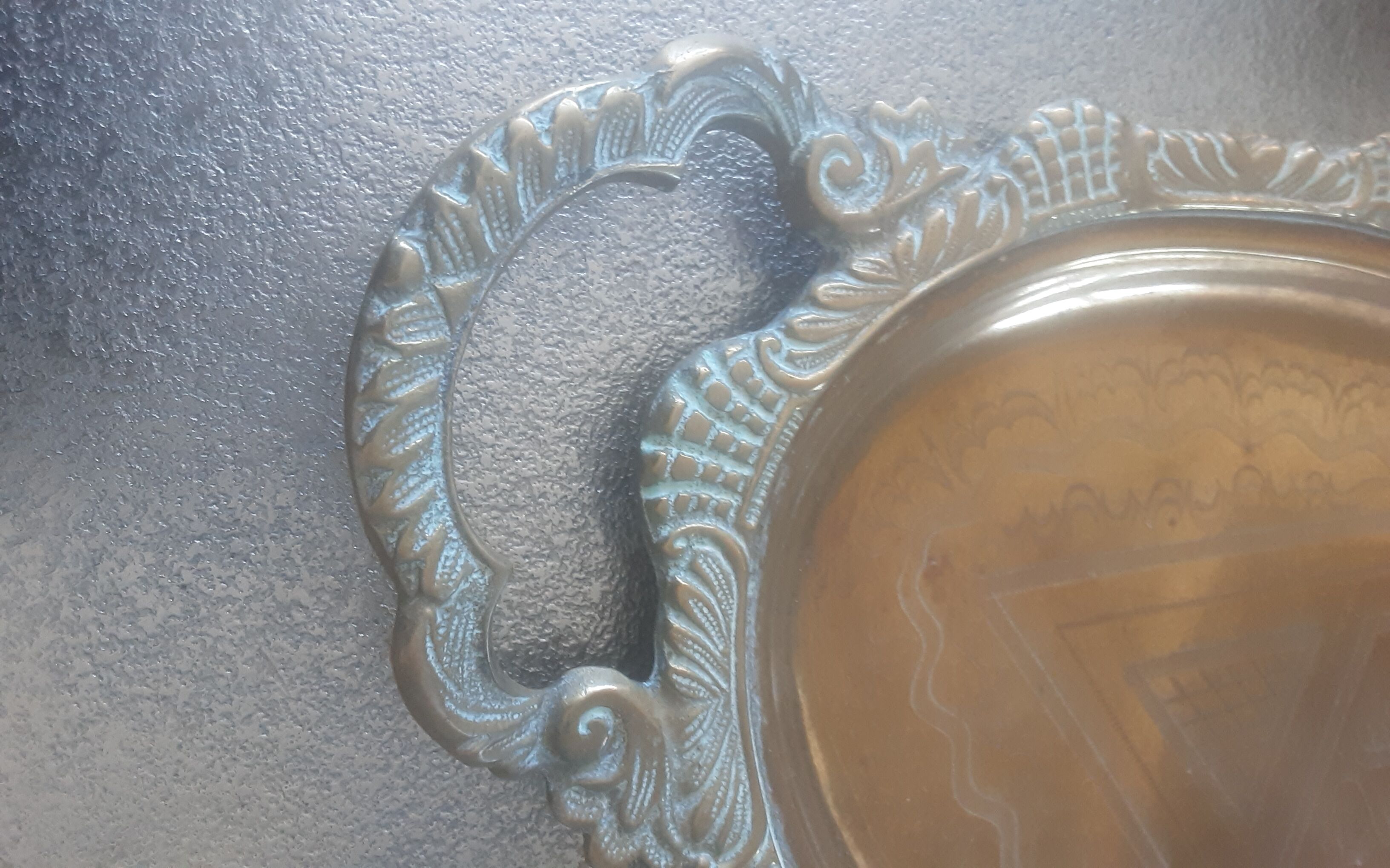 Old service porcelain brass cups