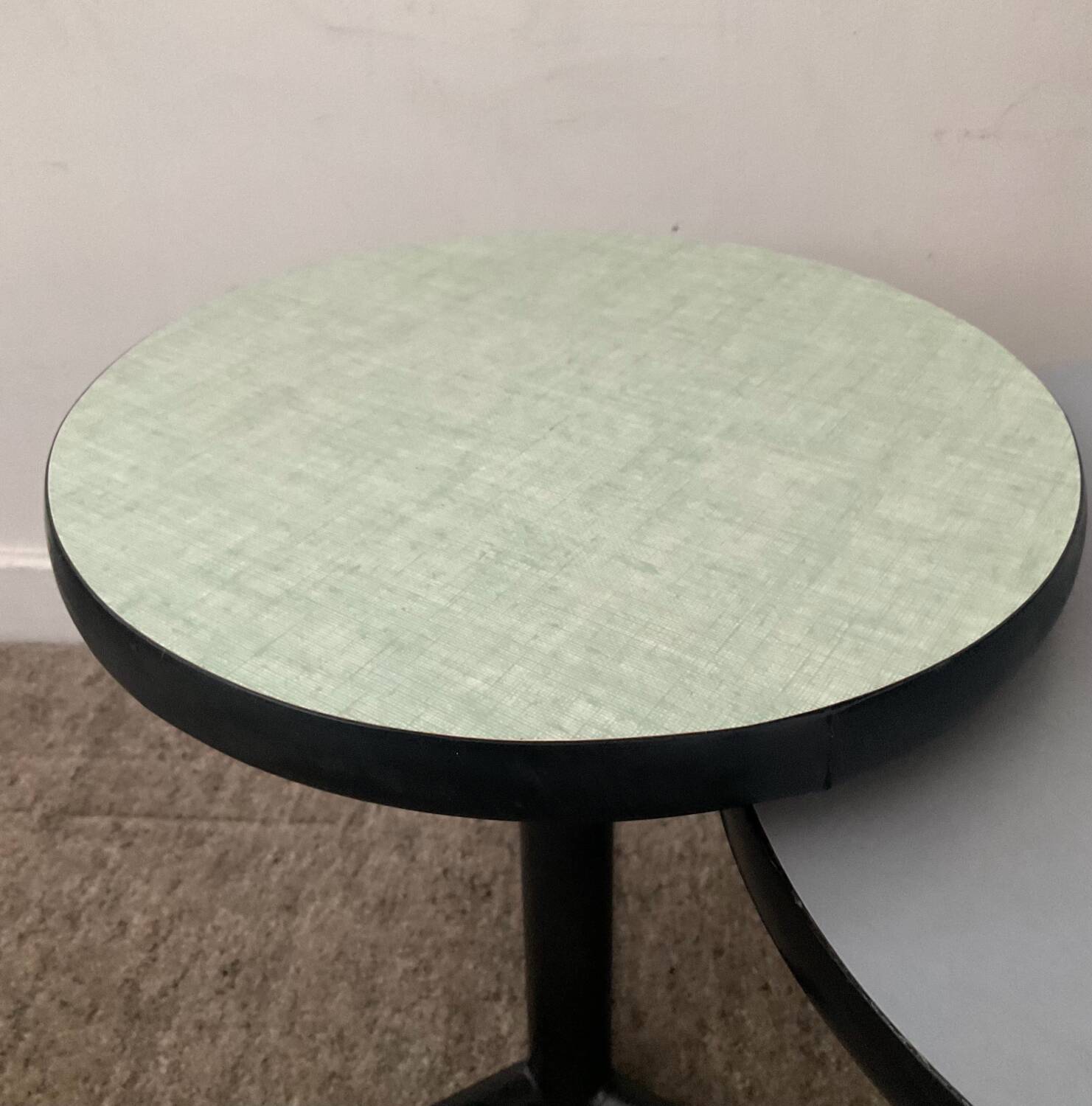 Pair of vintage metal and Formica pedestal tables