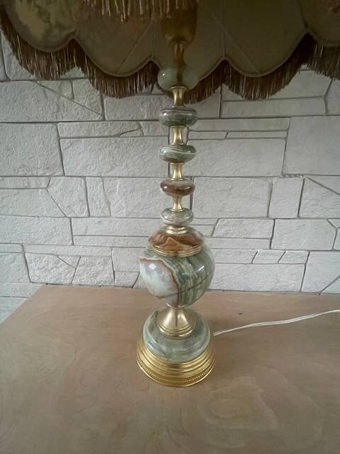 Antique floor lamp with shade, onyx marble, lamp and floral motif, Italy