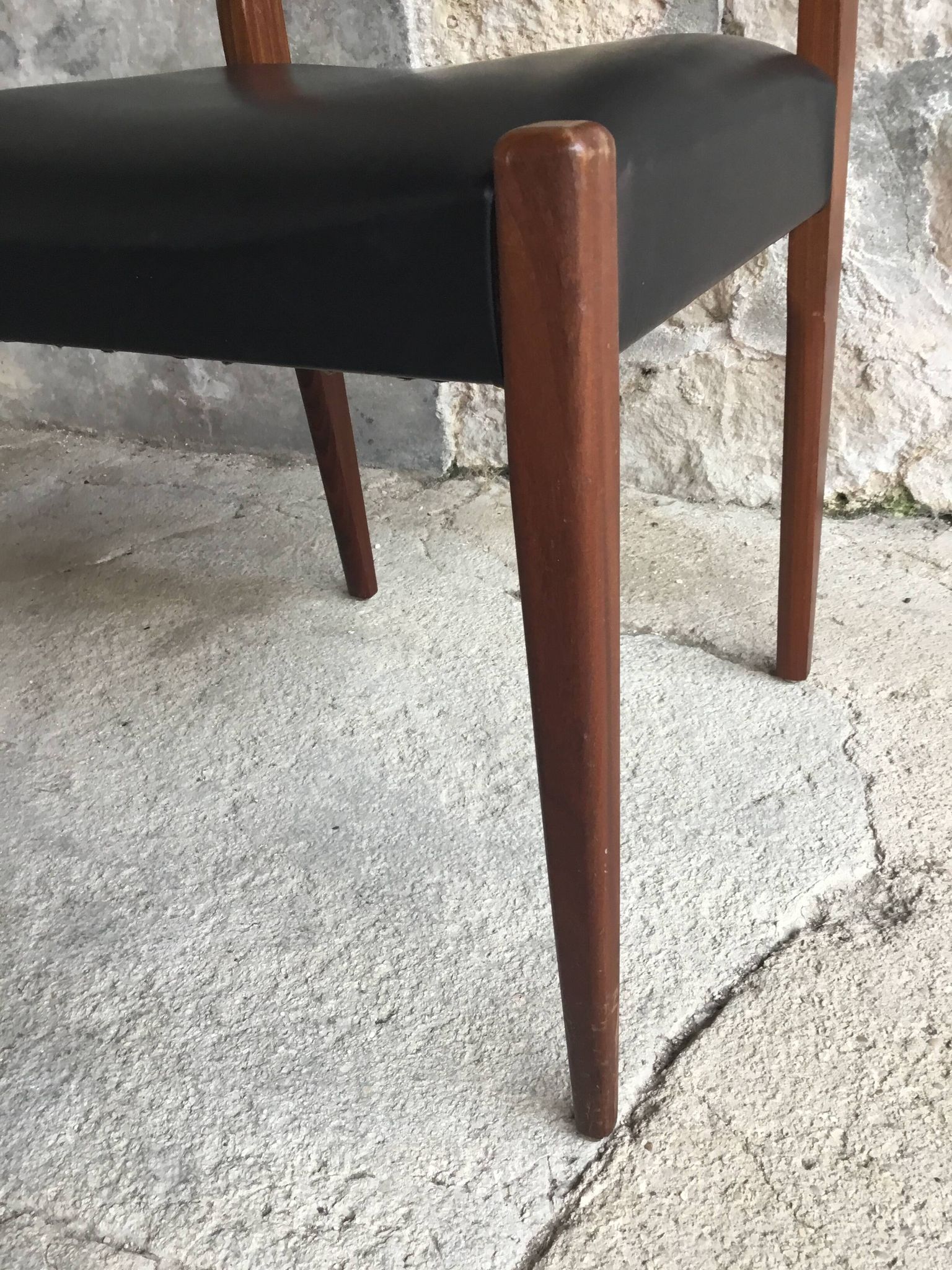 Pair of Scandinavian chairs Ameublement NF black imitation leather and teak - 1960