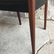 Pair of Scandinavian chairs Ameublement NF black imitation leather and teak - 1960