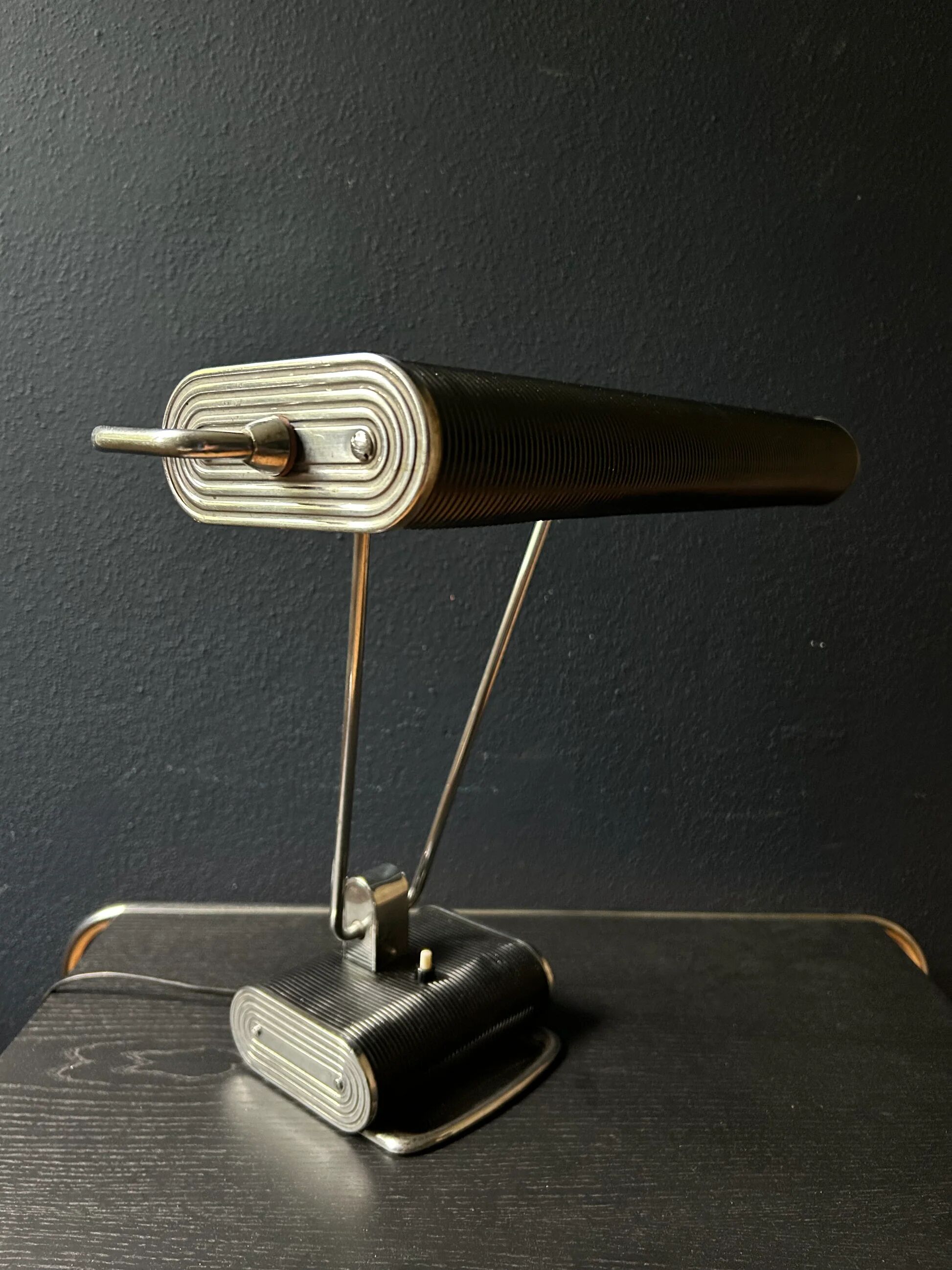 Black and chrome desk lamp model 71 by JUMO, France, 1960s.