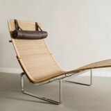 Chaise longue danoise vintage Poul Kjærholm "PK-24" en rotin, 1960