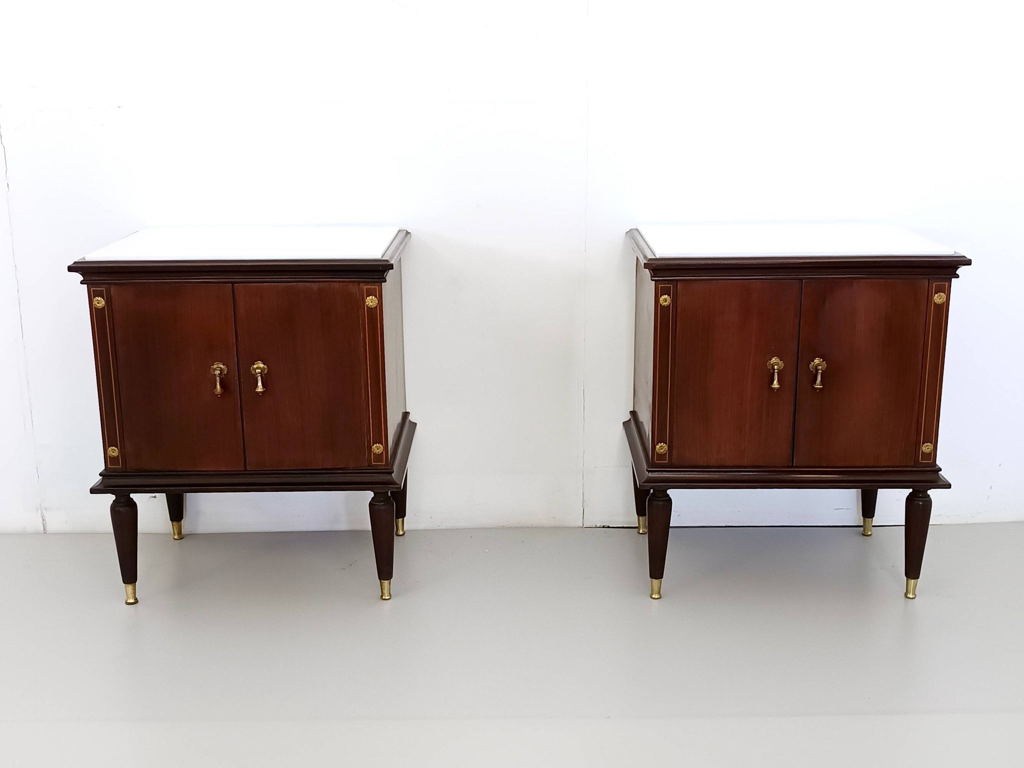 Pair of Black Walnut Nightstands with Marble Top ascr. to Paolo Buffa, Ita