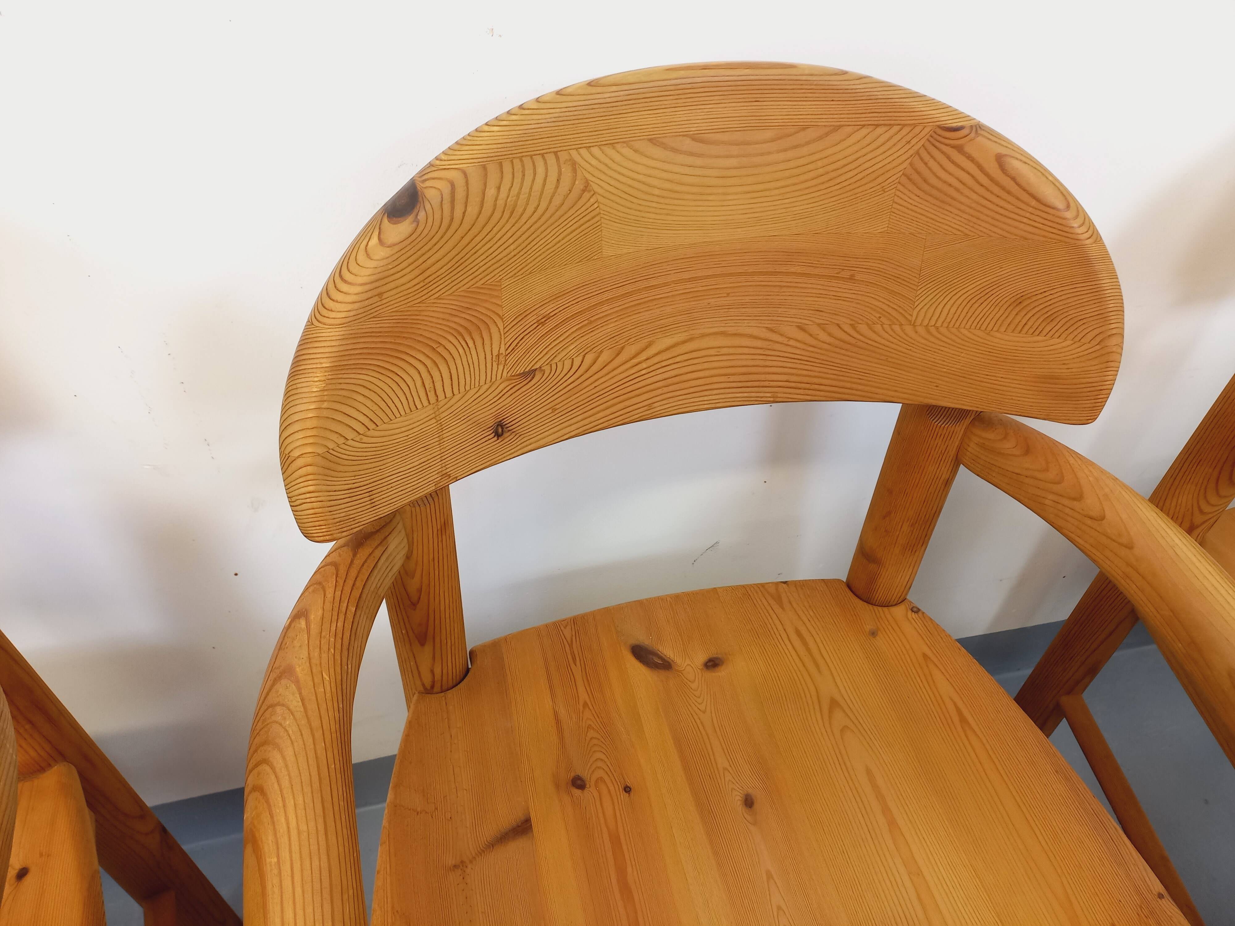 Set of 6 vintage Scandinavian armchairs by Rainer Daumiller in pine from the 1960s.