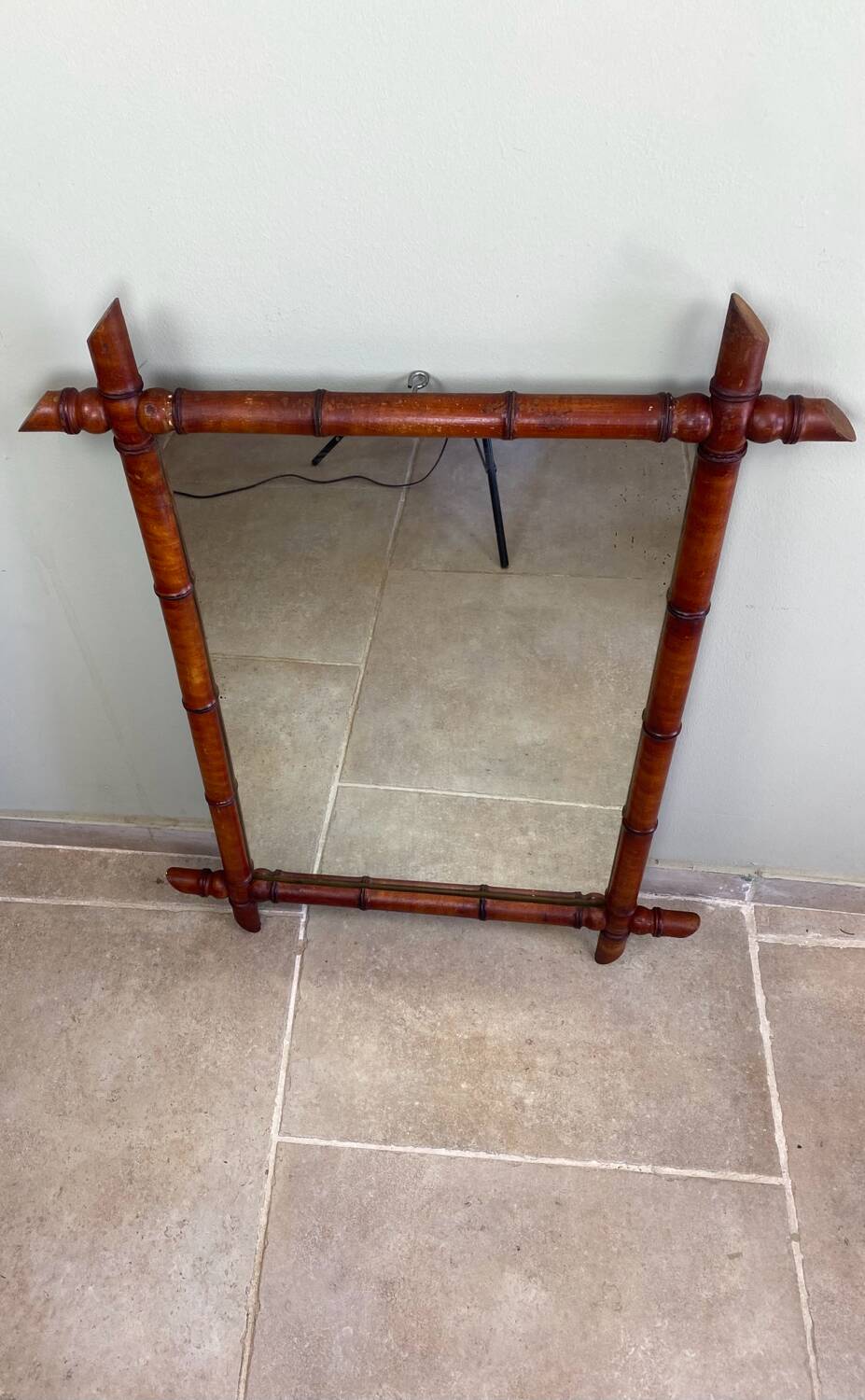 Antique turned wooden mirror