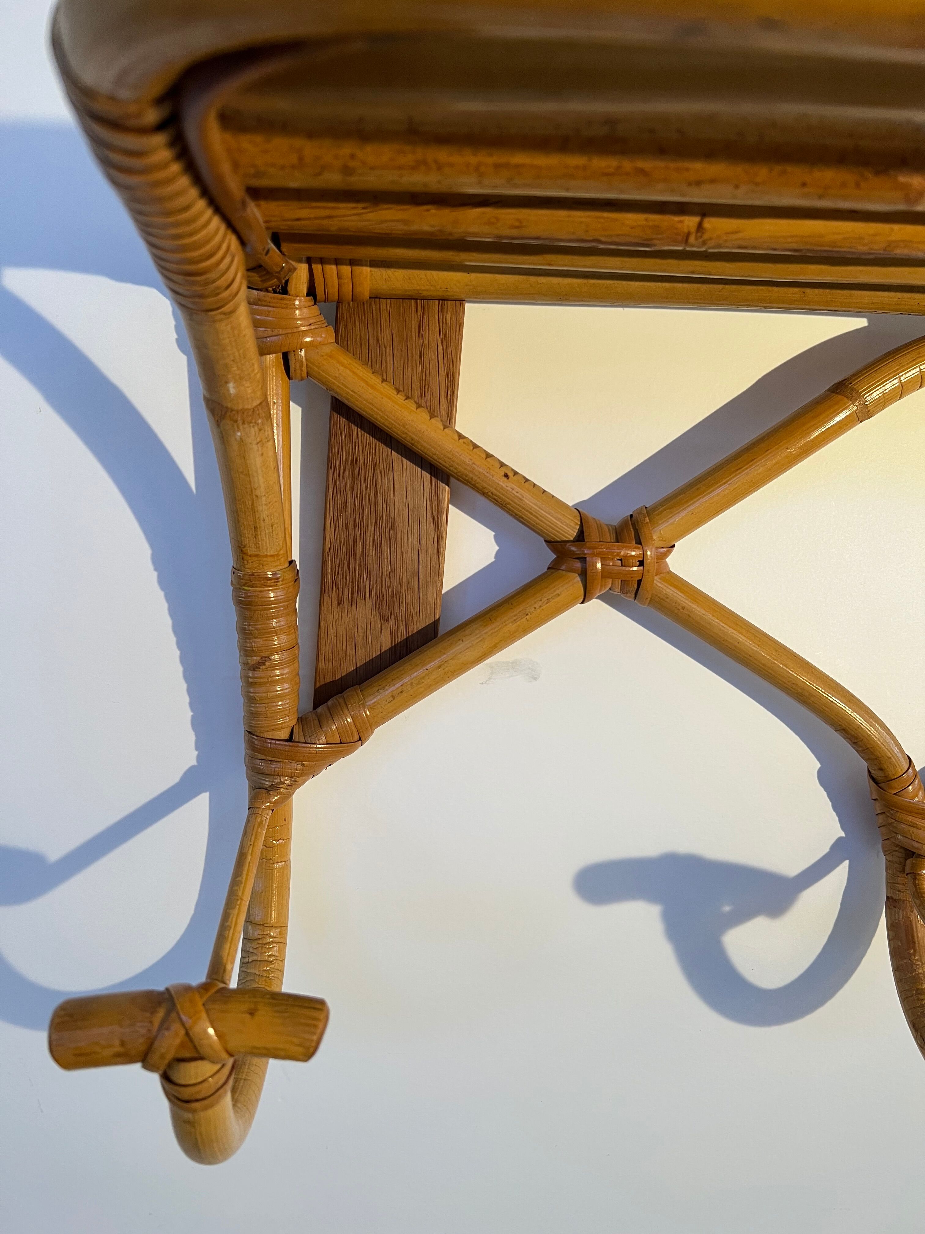 Vintage rattan wall coat rack