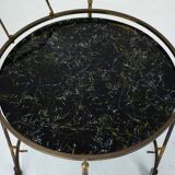 Round Mid-Century Brass and Marble-Effect Glass Bar Cart. Italy 1950s