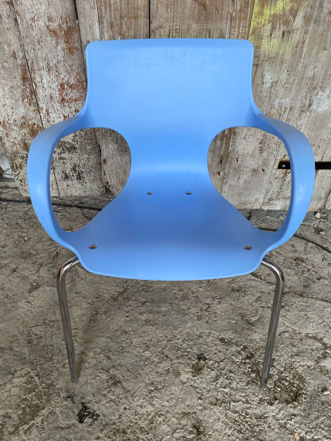 ACTA JIM Chair Design Chrome Metal + Vintage Light Blue Plastic Shell