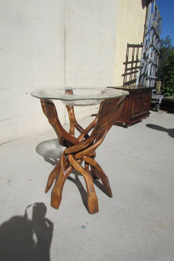 Rare pied six branches entrecoisées et plateau verre