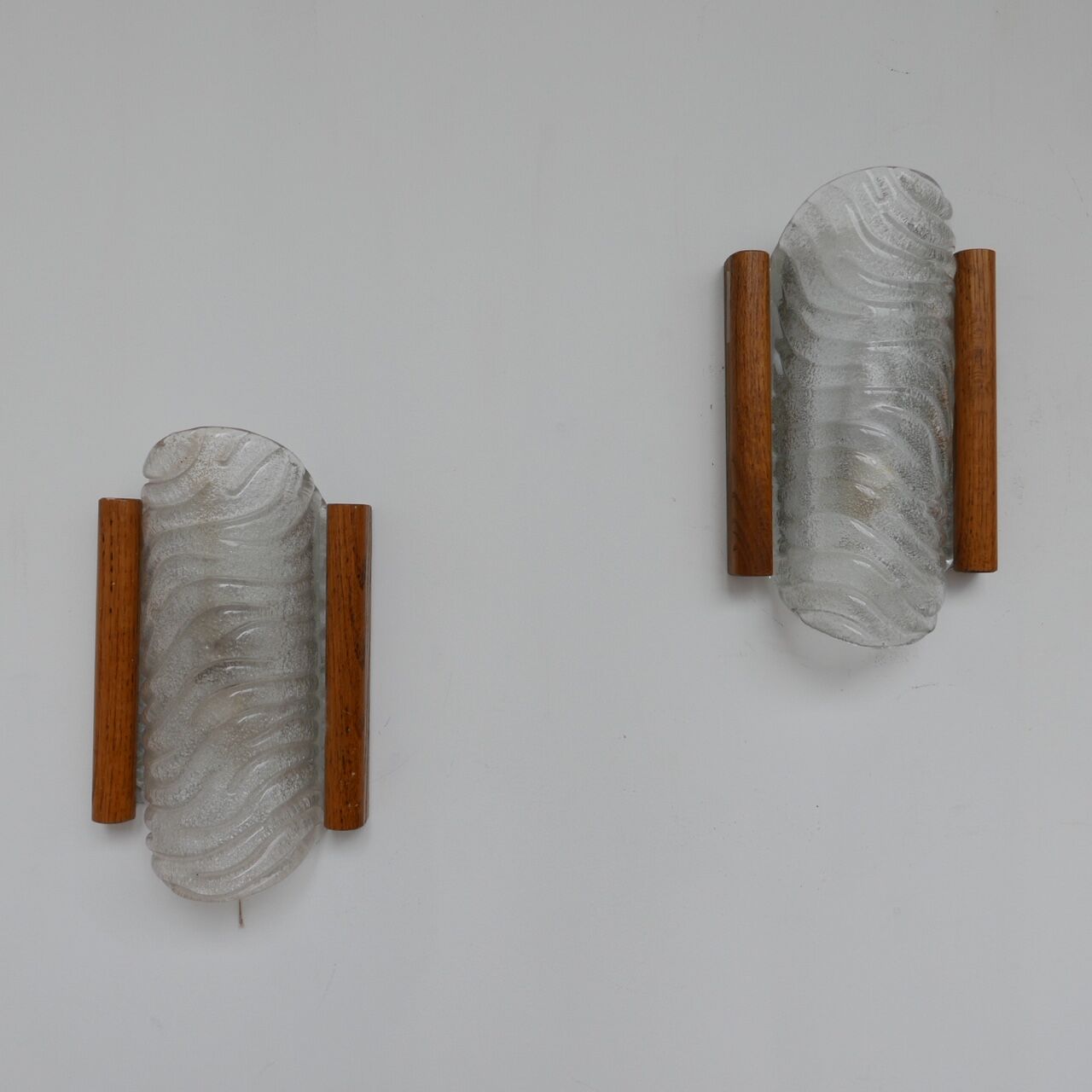 Mid-century glass and oak belgium wall light